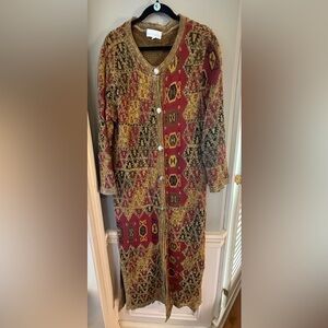 Soft Surroundings Boho Aztec Knit Duster Cardigan Sweater Coat Long Medium